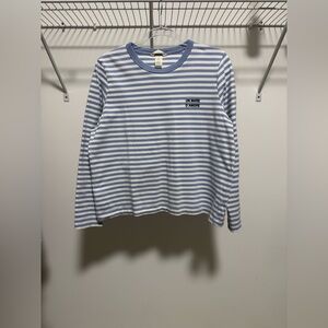 H&M Women’s Blue and White Striped Long Sleeve Tee Size Large